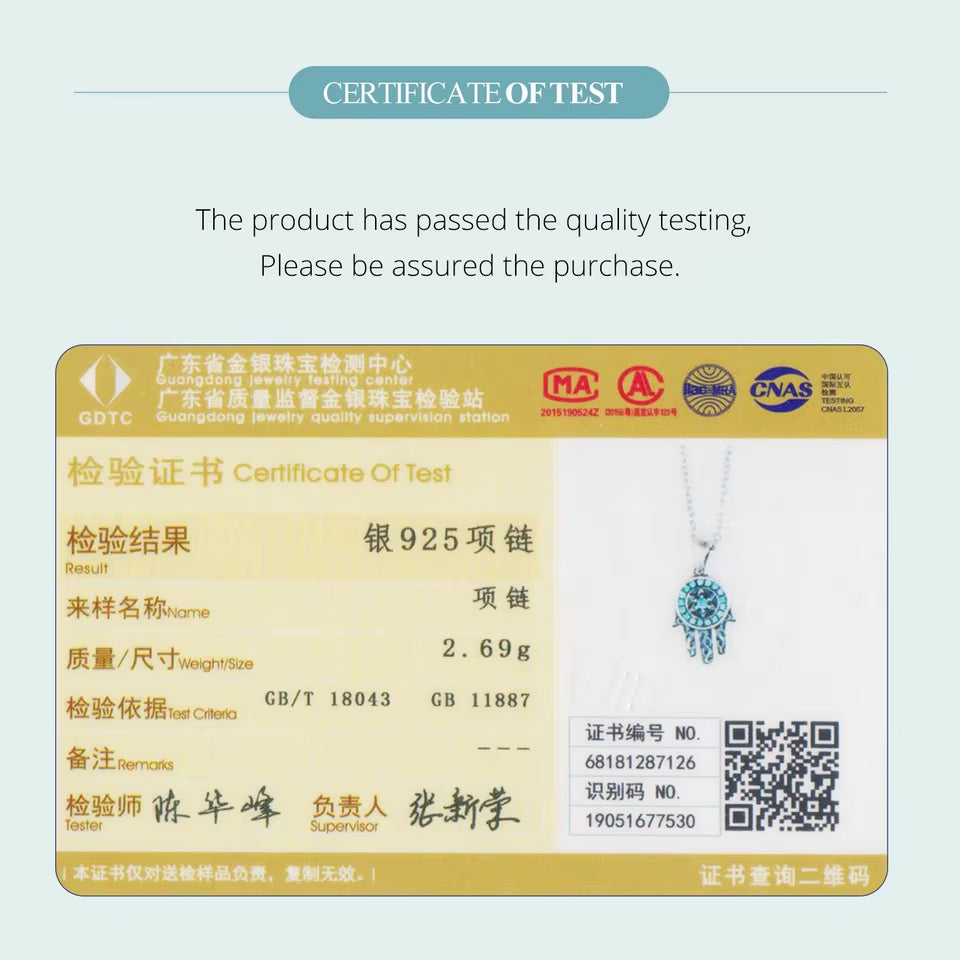 Genuine 925 Sterling Silver Trendy Fatima'S Guarding Hand Pendant Hamsa Lucky Necklaces for Women Fine Jewelry Gift