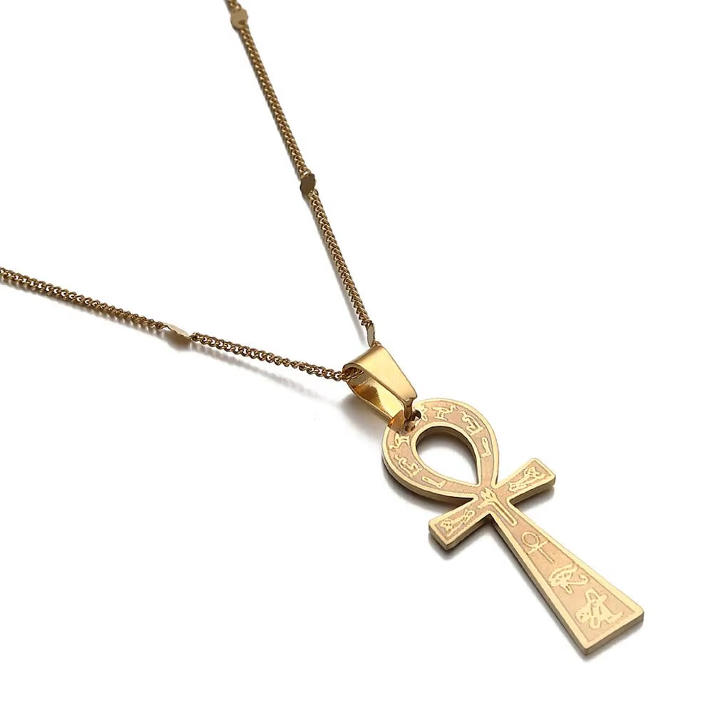 Stainless Steel Egyptian Ankh Cross Pendant Neckalce Ancient Symbol of Life Egypt Eye Jewelry
