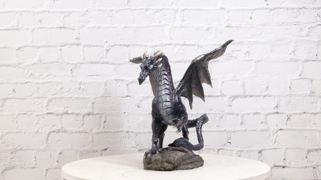 Ancient Mythology Legendary Guardian Dark Midnight Dragon Sculpture Statue 8"H