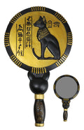 Ancient Egyptian Hieroglyphs Golden Goddess Bastet Cat Hand Mirror Figurine