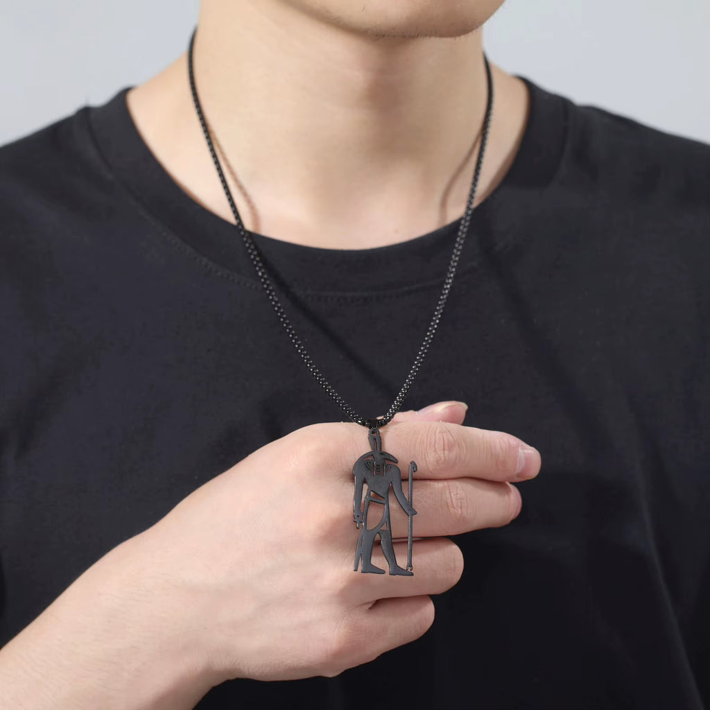 Egyptian God Talisman Stainless Steel Pendant Necklace for Women/Men Wisdom Thoth Ibis-Head Amulet Gold Plated Jewelry