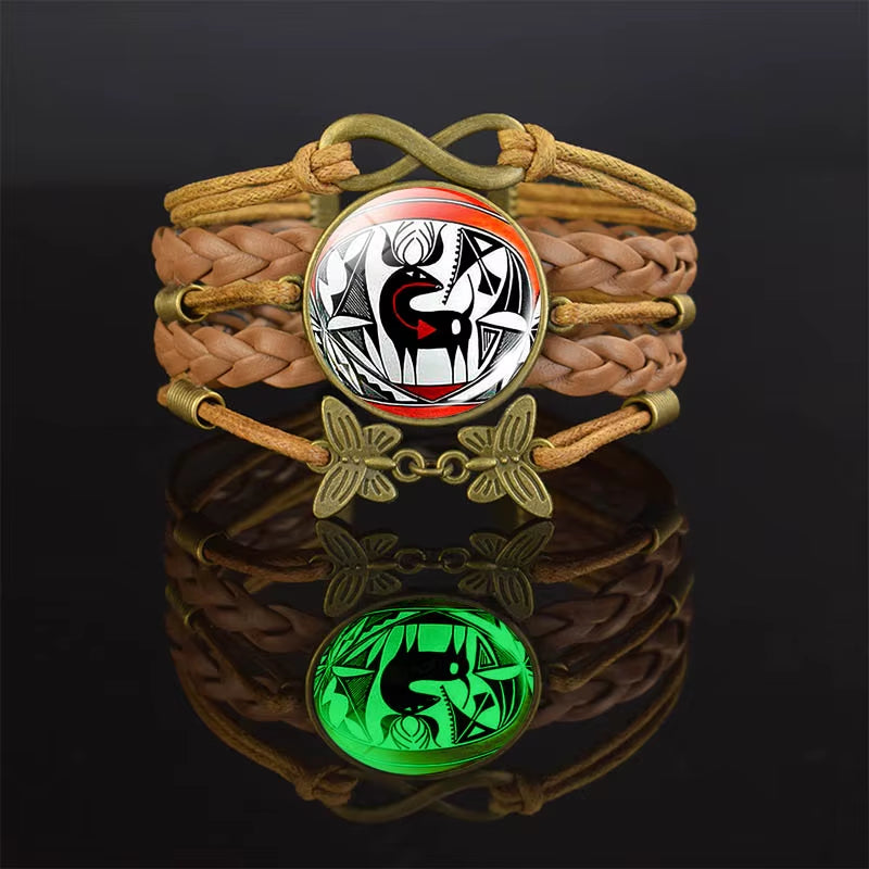 Ancient Egyptian Handmade Bracelet Ankh Luminous Glass Dome Rope Bracelets for Women Gift Egypt Cross Anubis Scarab Isis Goddess