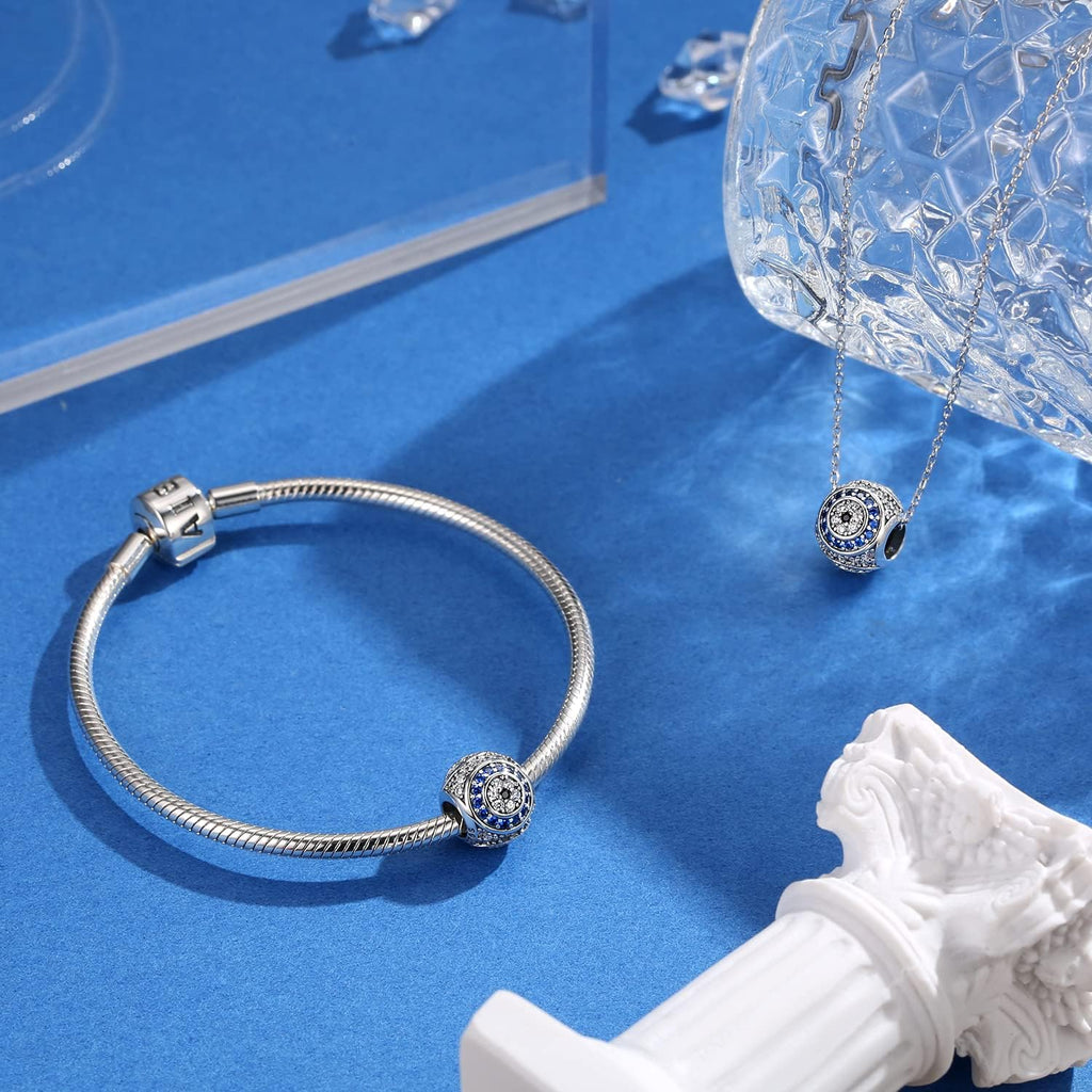 Evil Eye Charms 925 Sterling Silver Charms for Bracelet and Lucky Jewelry Hamsa Charm Fatima Charms Beads European Charm Evil Eye Compatible Bracelet Necklace for Women Mother Sister Gifts