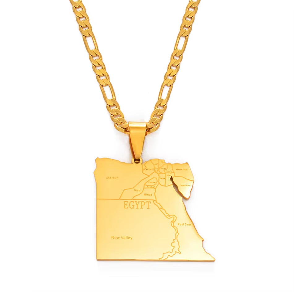 Country Egypt Map States Pendant Necklaces for Men Women Gold Color Jewelry Egyptians Maps #166221