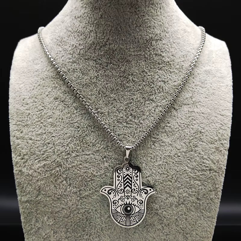 Hamsa Hand of Fatima Stainless Steel Necklaces Men Fatima´S Hand Turkish Eye Necklaces Pendants Jewelry Collier Homme N933S02