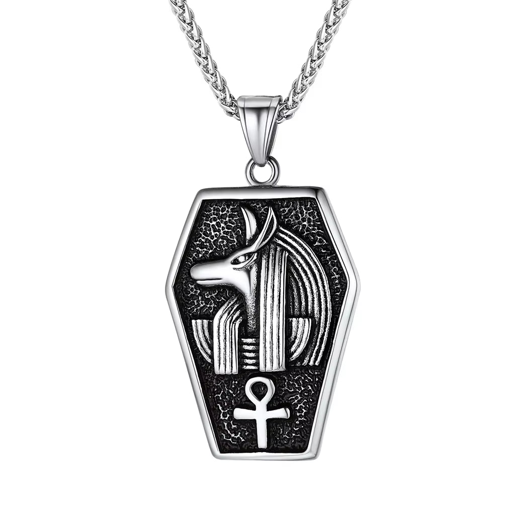 Ancient Egyptian Symbol Necklaces Stainless Steel Eagle Triangle Pyramid Ankh Cross Bastet Anubis Pharaoh Pendant Jewelry