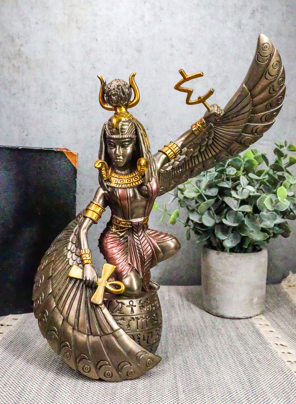 Ebros Egyptian Goddess Isis Ra Holding Ankh Figurine 9"H Statue Collectible
