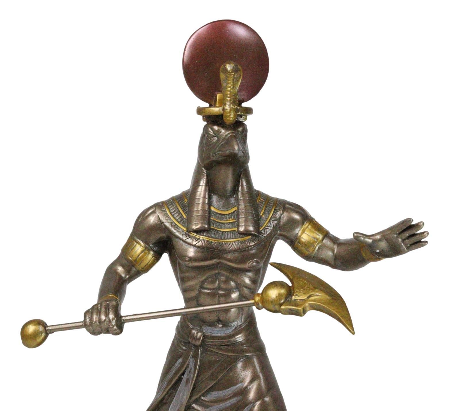 Egyptian Mythology God Horus Ra with Sun and Uraeus Disc Statue Heru Falcon