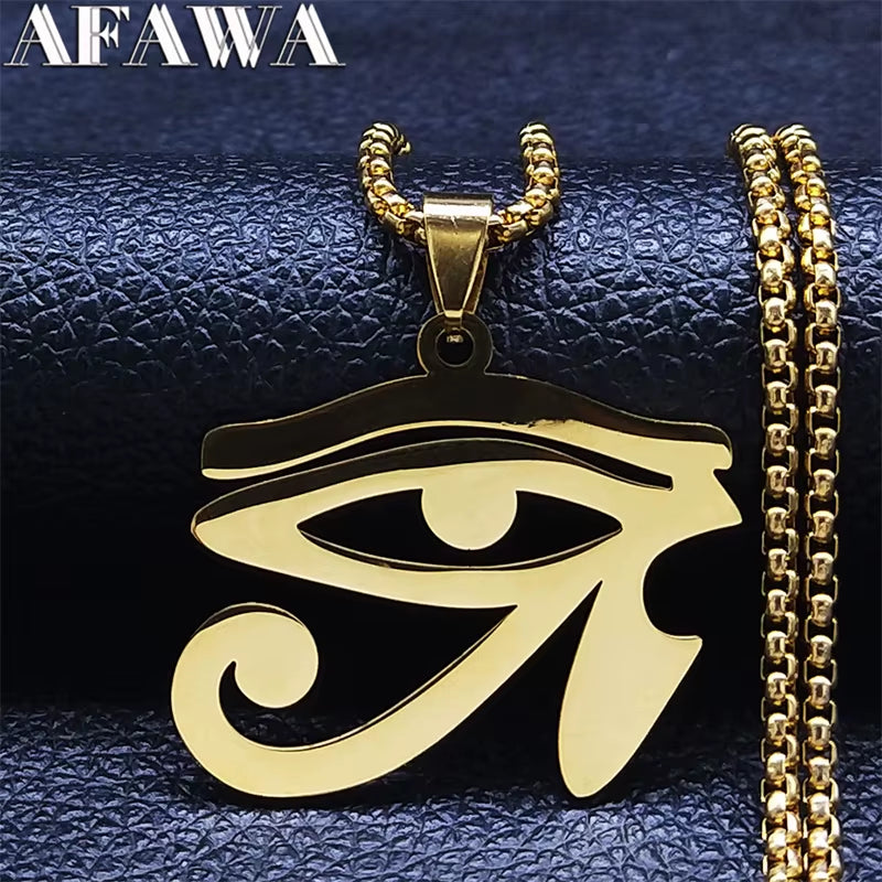 Stainless Steel Egyptian Eyes Chain Necklaces Men Statement Mythology Eye of Ra Horus Symbol Necklace Jewelry Bijoux Femme N4540