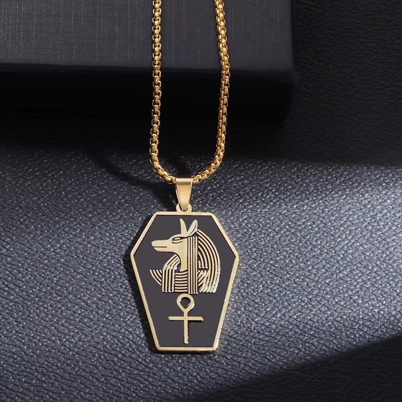 Stainless Steel Ancient Egyptian Ankh Cross Life Key Totem Necklace Men and Women Lucky Amulet Jewelry