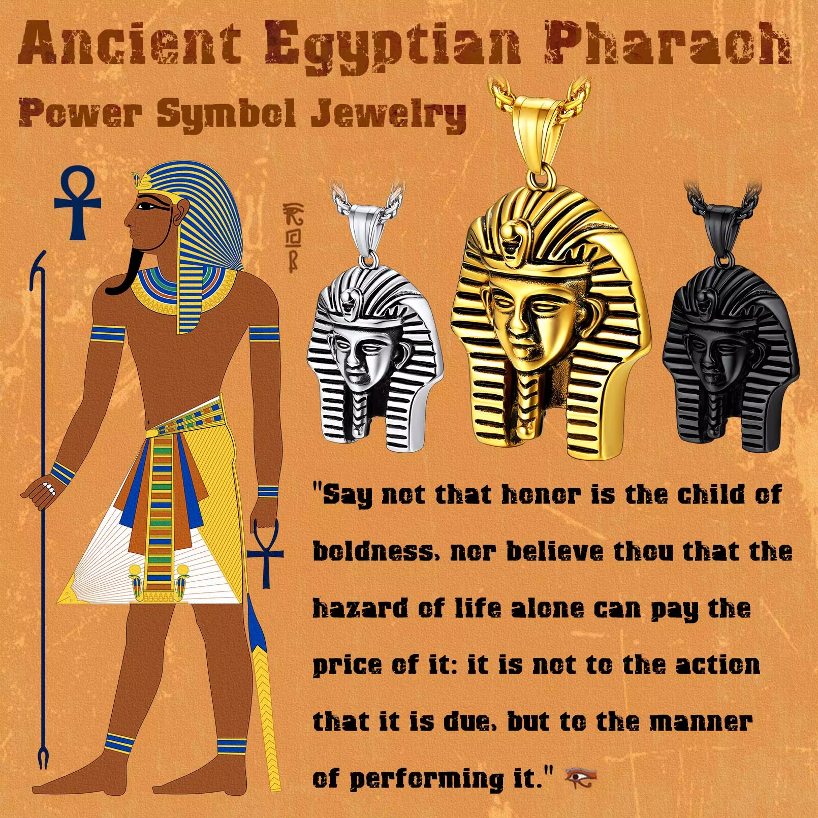 Ancient Egyptian Symbol Necklaces Stainless Steel Eagle Triangle Pyramid Ankh Cross Bastet Anubis Pharaoh Pendant Jewelry