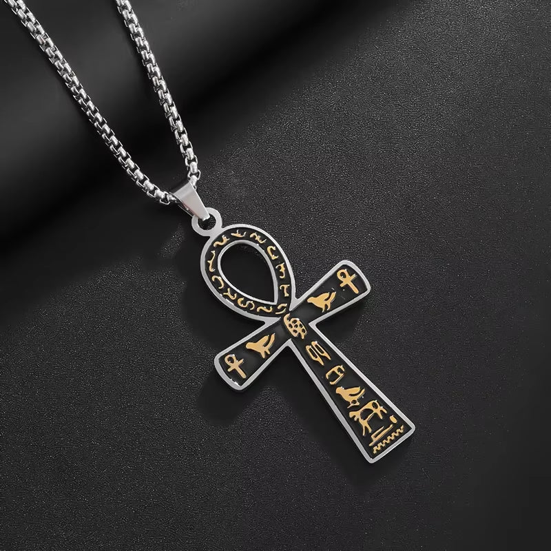 Stainless Steel Ancient Egyptian Ankh Cross Life Key Totem Necklace Men and Women Lucky Amulet Jewelry