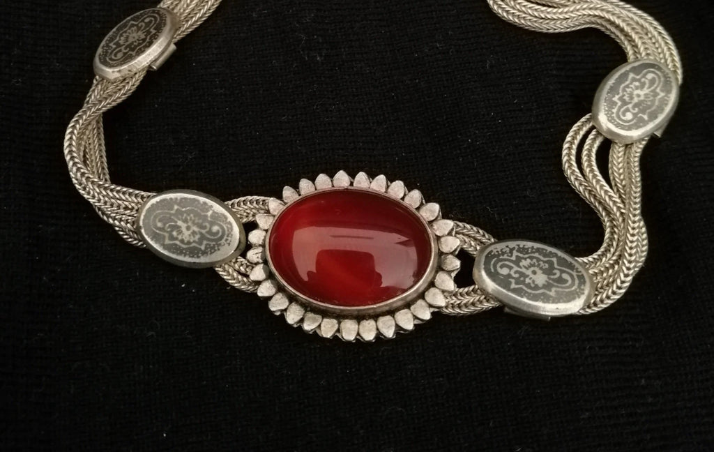 Byzantine Style Carnelian and Silver Multi-Strand Chain Bracelet