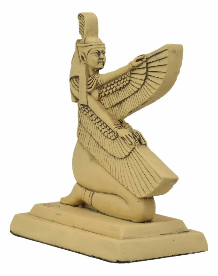 Ancient Egyptian Hieroglyphic Kneeling Winged Goddess Maat Mini Figurine 3.25"H