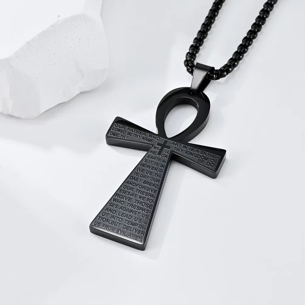 Stainless Steel Ancient Egyptian Ankh Cross Life Key Totem Necklace Men and Women Lucky Amulet Jewelry