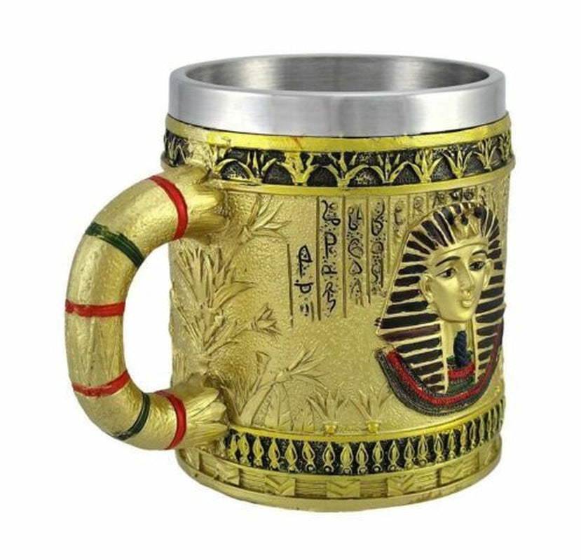 Pair of Golden Egyptian Coffee Mugs Isis/Pharaoh 12 Oz. Tankard Stein Cup
