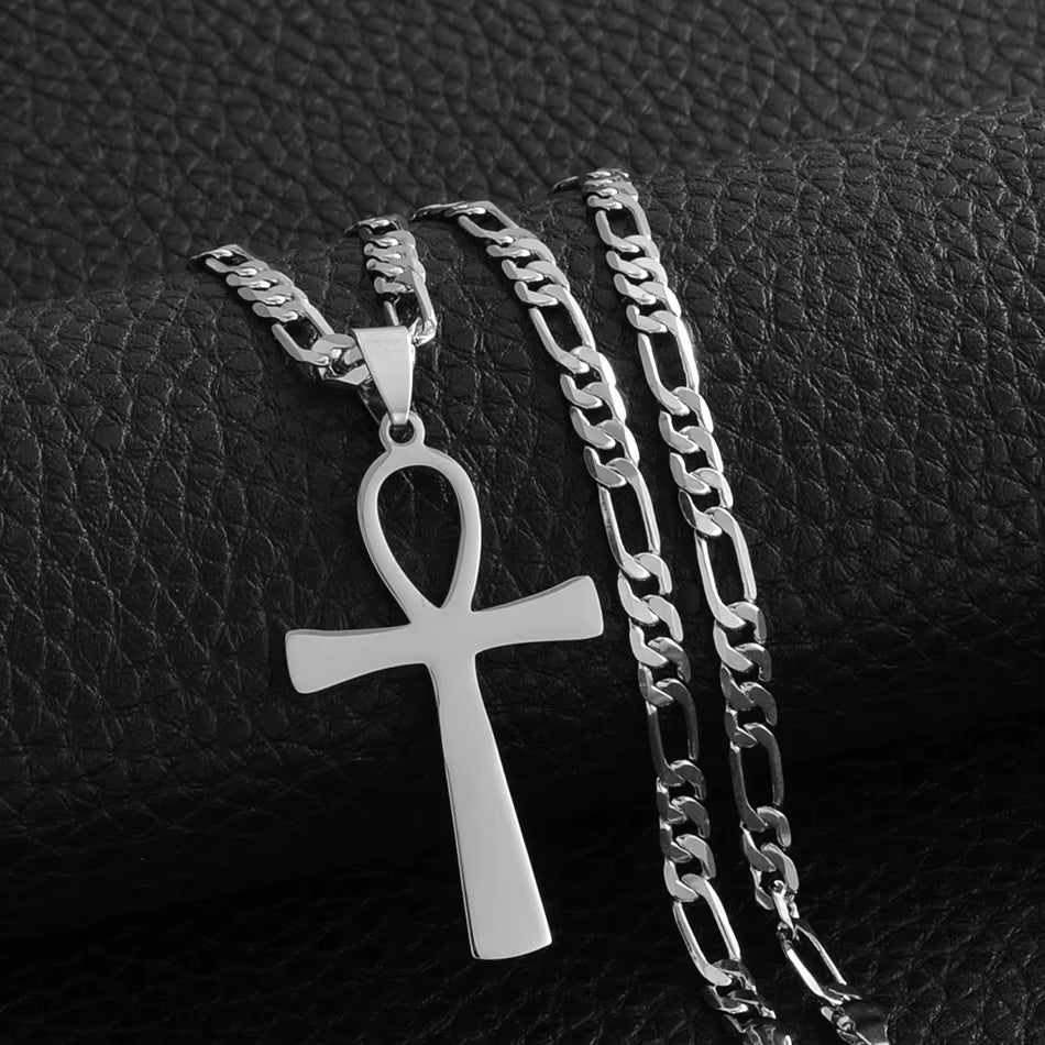 4.3CM Egyptian Cross Pendant Ankh Necklace Woman Men Gold /Silver Color African Charms Jewelry Egypt Nile Key #159321