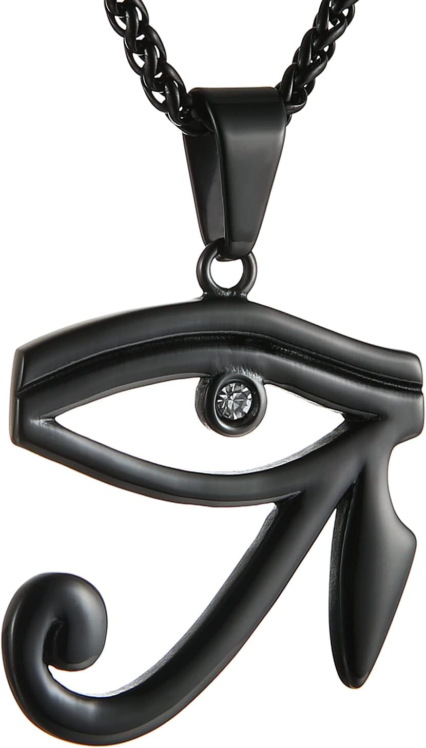 CZ Eye of Horus Egypt Protection Pendant on Stainless Steel Necklace Ancient Egyptian Symbol of Protection