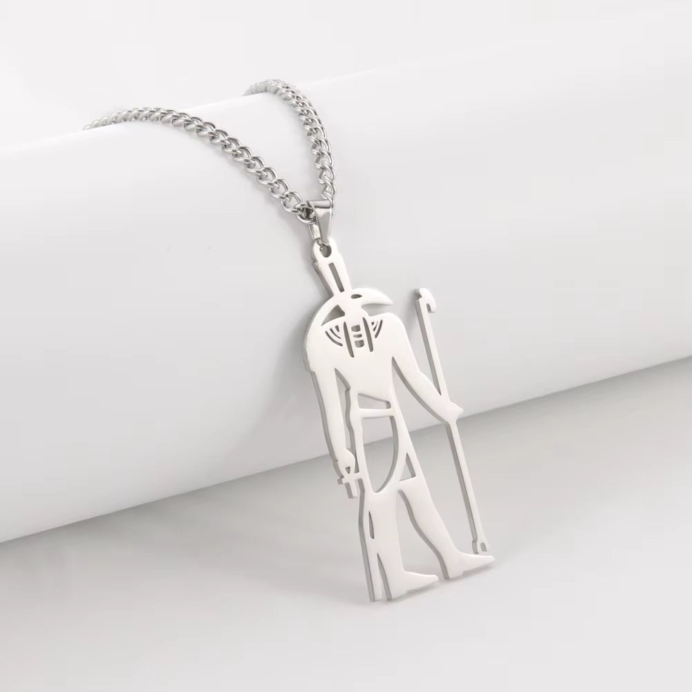 Egyptian God Talisman Stainless Steel Pendant Necklace for Women/Men Wisdom Thoth Ibis-Head Amulet Gold Plated Jewelry