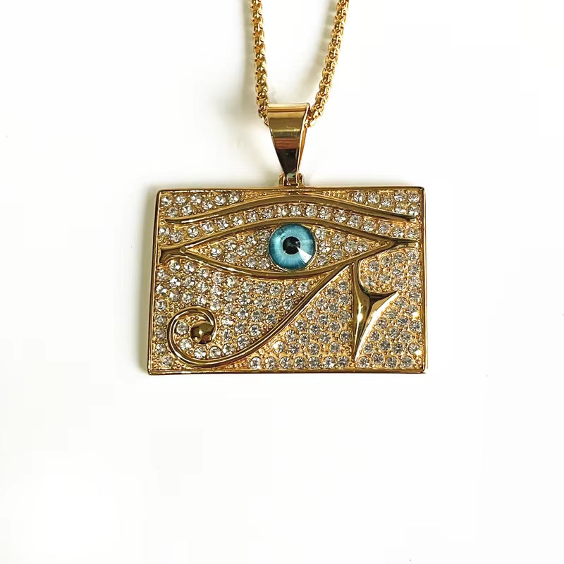 Hip Hop Ancient Egypt round Jewelry Collares Gold Color Stainless Steel Chain Egyptian Eye of Horus Necklaces & Pendants