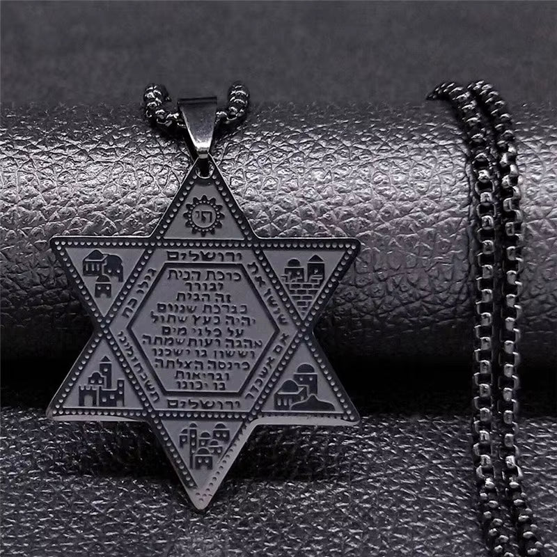 Hexagram Pendant Necklace for Women Men Stainless Steel Star of David Solomon Powerful Protection Amulet Jewish Jewelry N539