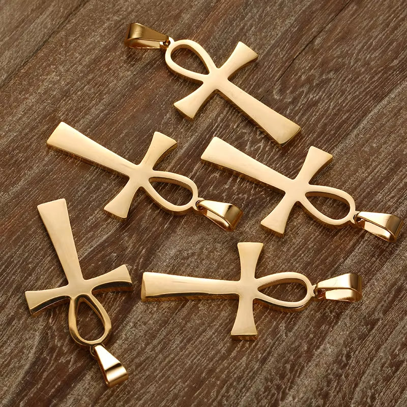 10Pcs/Lot Egypt Symbol Stainless Steel Charm Ankh Pendant Charms Fit Necklace DIY Jewelry Making