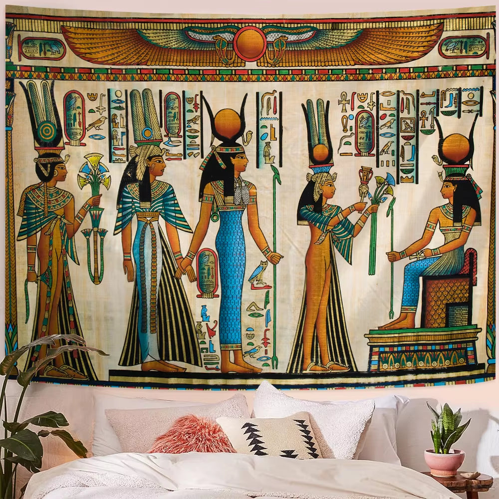 Egyptian Painting Tapestry Nefertalis Tomb Thebes Wall Hanging Gods of Ancient Egypt Mural for Bedroom Living Room Dorm Decor