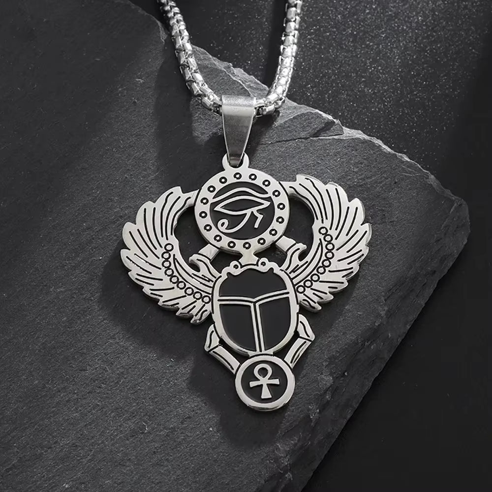 Stainless Steel Ancient Egyptian Ankh Cross Life Key Totem Necklace Men and Women Lucky Amulet Jewelry