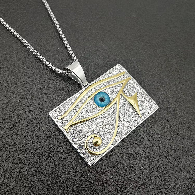 Hip Hop Ancient Egypt round Jewelry Collares Gold Color Stainless Steel Chain Egyptian Eye of Horus Necklaces & Pendants