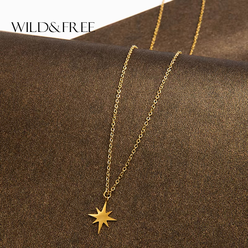 316 L Stainless Steel Necklace for Women Gold Plated Star Pendant Clavicle Necklaces Fahion Jewelry Valentine'S Day Gift