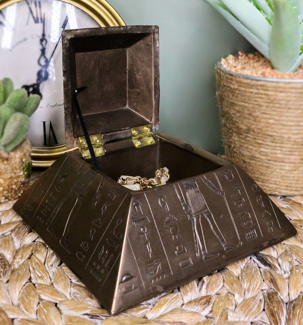 Egyptian Gods Pyramid Trinket Box Egypt Jewelry Container Figurine Statue 8076