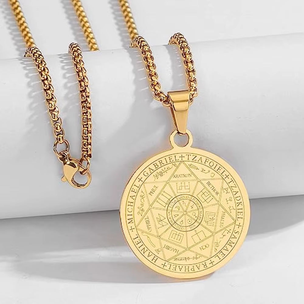 Seal of the 7 Archangels Pendant Necklaces for Men Seal of Solomon Spiritual Talisman Protection Amulet Stainless Steel Jewelry
