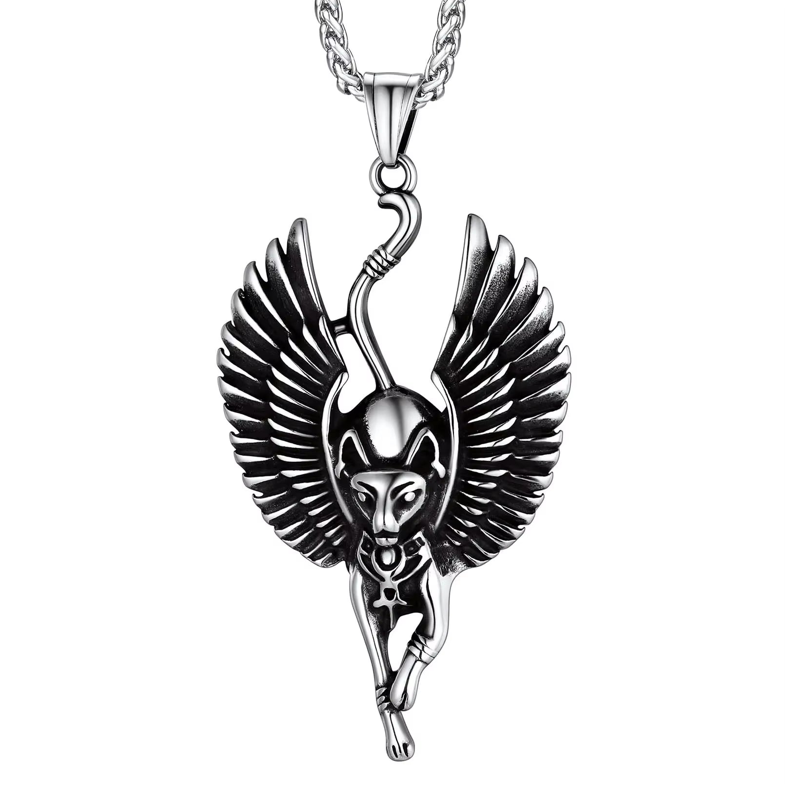 Ancient Egyptian Symbol Necklaces Stainless Steel Eagle Triangle Pyramid Ankh Cross Bastet Anubis Pharaoh Pendant Jewelry