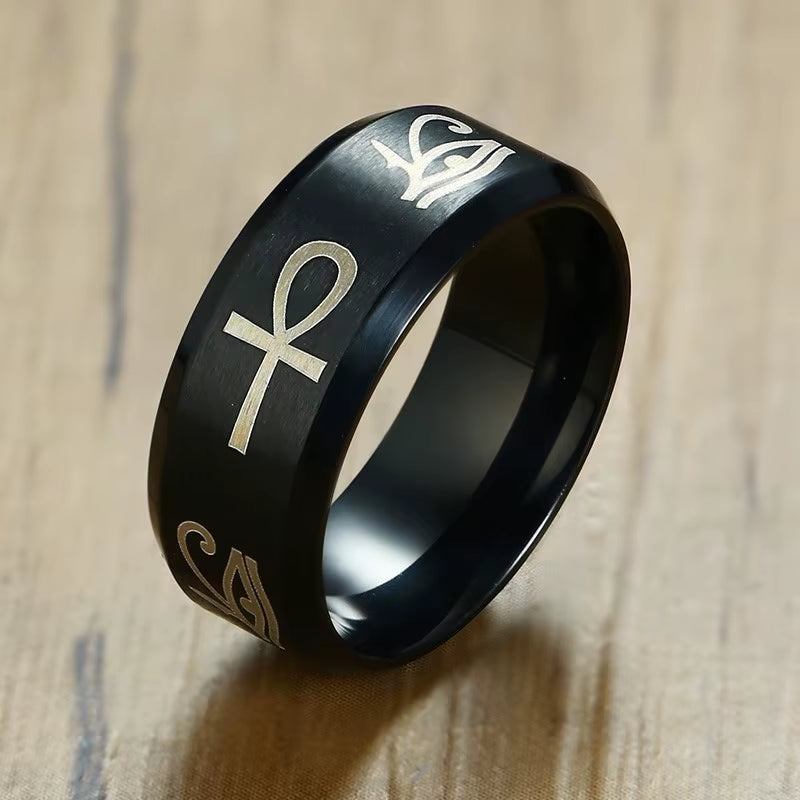 Stainless Steel Egypt Eye of Horus Ankh Cross Rings for Men US Size 7-12