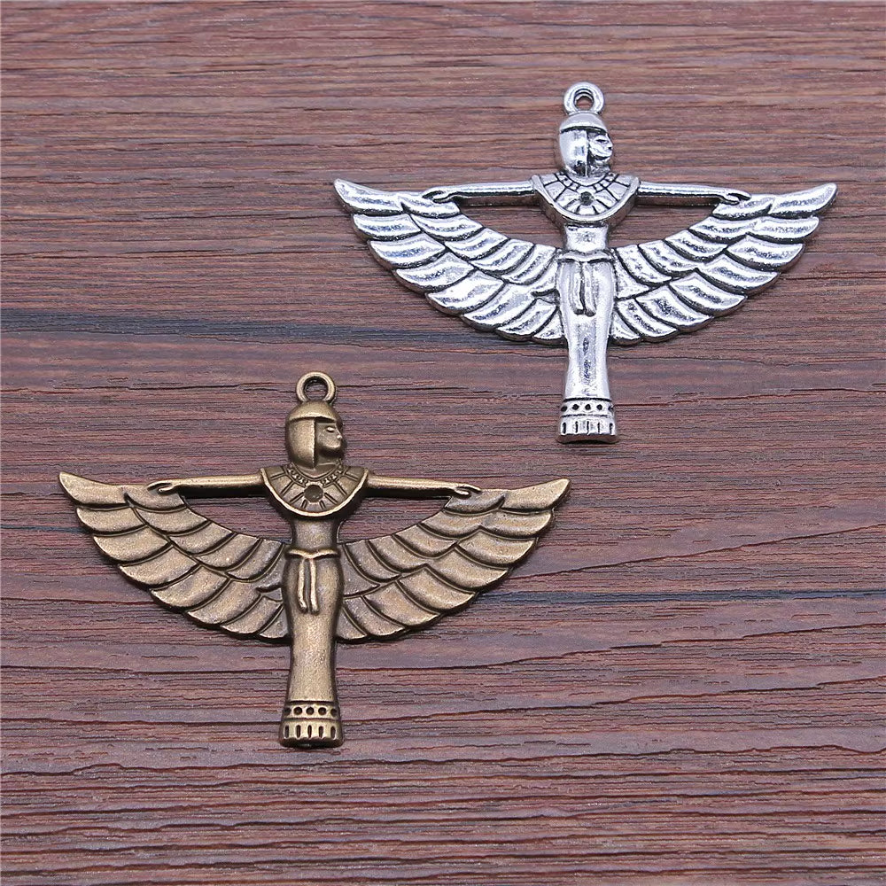 2Pcs 42X56Mm Pendant Winged Woman Egyptian Goodness Charm Pendants for Jewelry Making Egypt Goodnesspendants