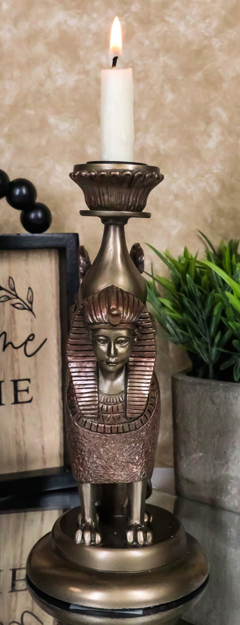 Ebros Greco Egyptian Guardian Sphinx or Androsphinx Candle Holder Figurine