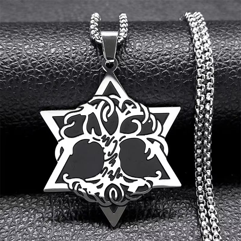Hexagram Pendant Necklace for Women Men Stainless Steel Star of David Solomon Powerful Protection Amulet Jewish Jewelry N539
