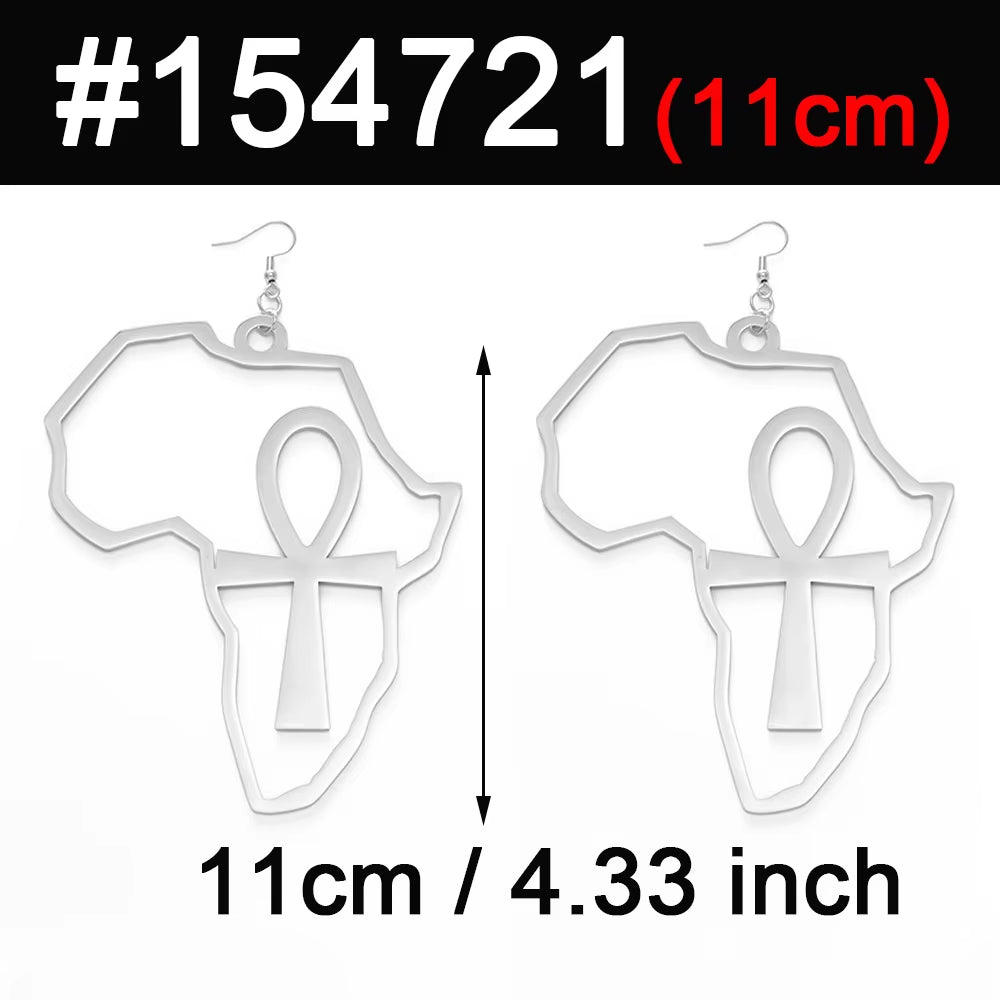 African Map Big Ankh Earrings Exaggerate Larger Earring Africa Egypt Nile Key Traditional Ethnic Hyperbole #154721
