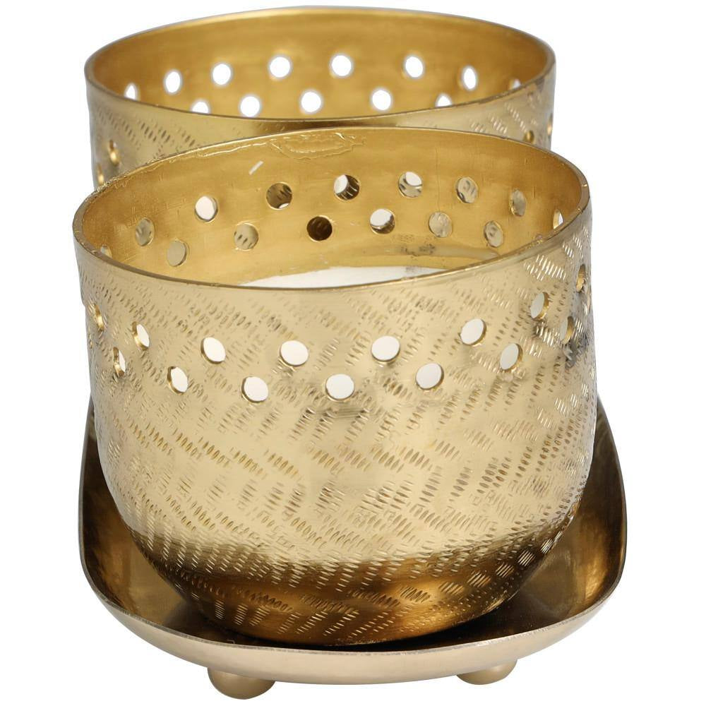Gold Egyptian Mint Scented Cutout Spotted 7 Oz. 1 Wick Candle with White Wax (Set of 2)