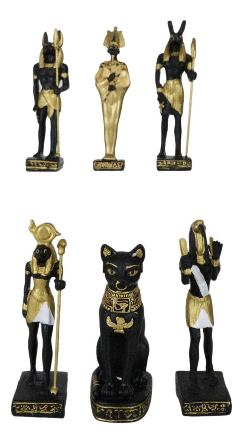 Egyptian Gods Anubis Osiris Seth Horus Bastet Thoth Miniature Statues Set of 6