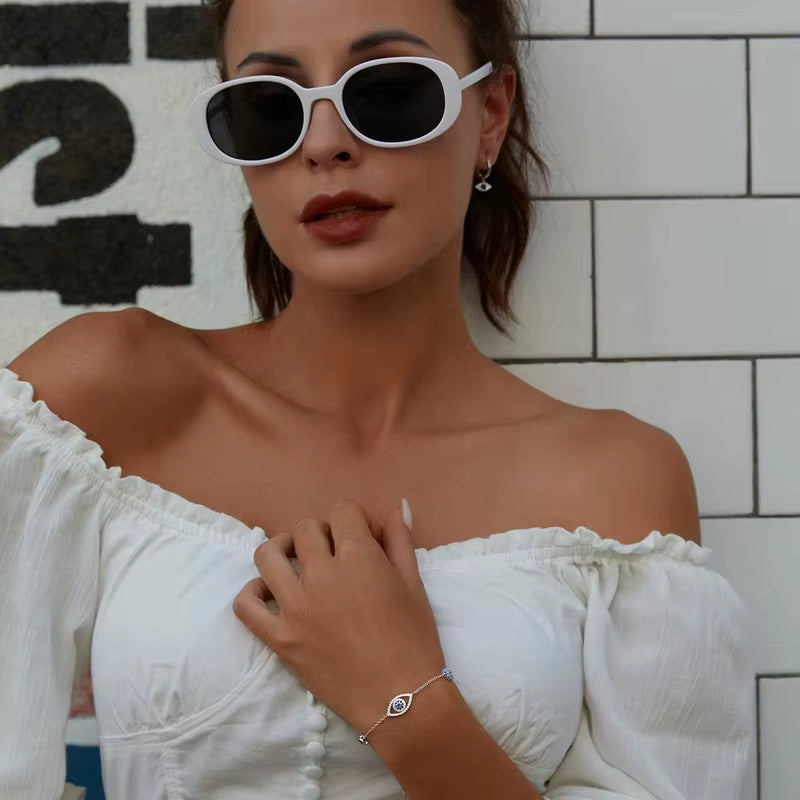 100% 925 Sterling Silver Blue Zircon Evil Eyes Bracelet Guardian Eye Chain for Women Gift Fine Jewelry SCB089