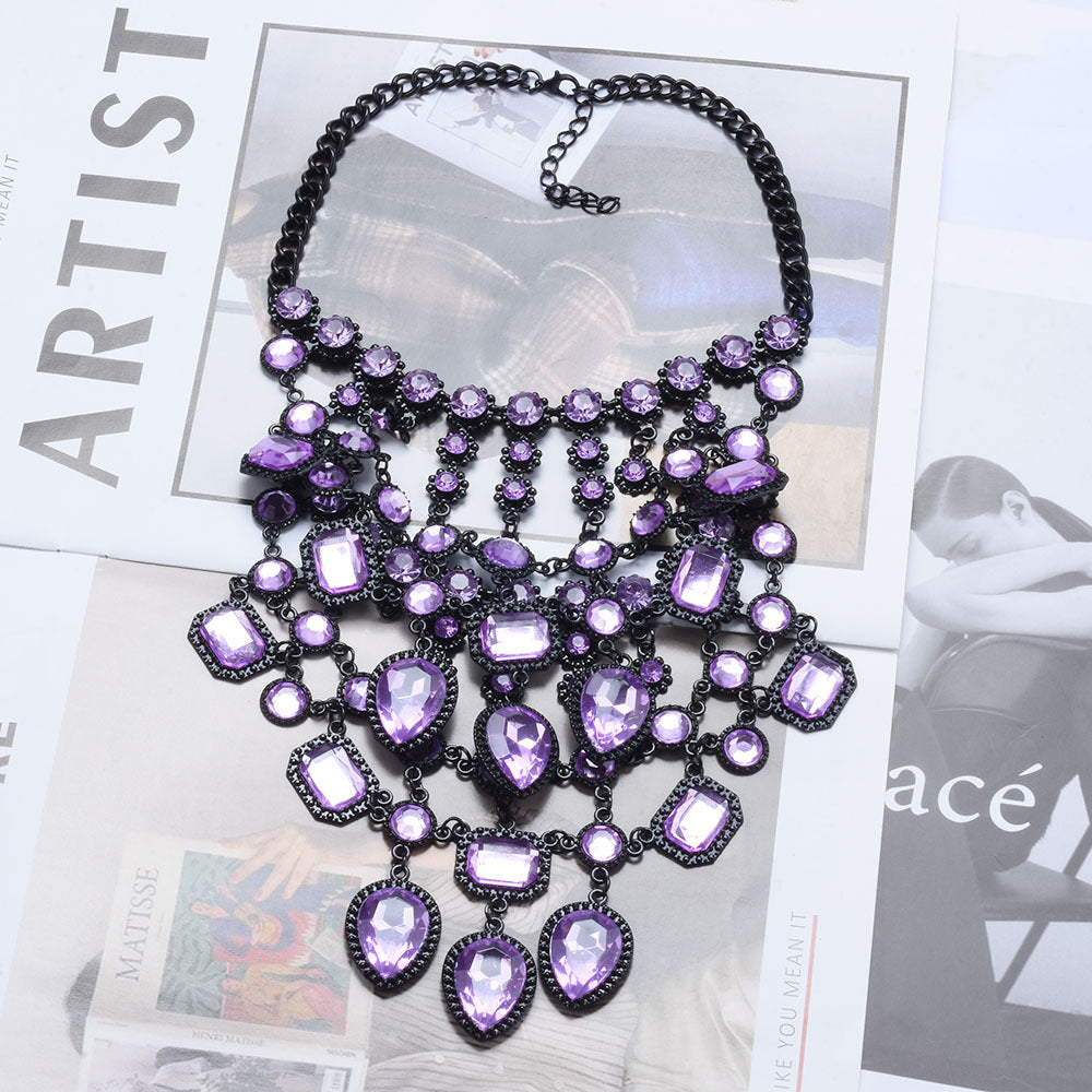 Creative Exaggerating Retro Multi-Layer Style Alloy Inlaid Jewel Necklace