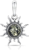 925 Sterling Silver with Genuine Baltic Amber - Sun Pendant for Women - Various Stone Colors