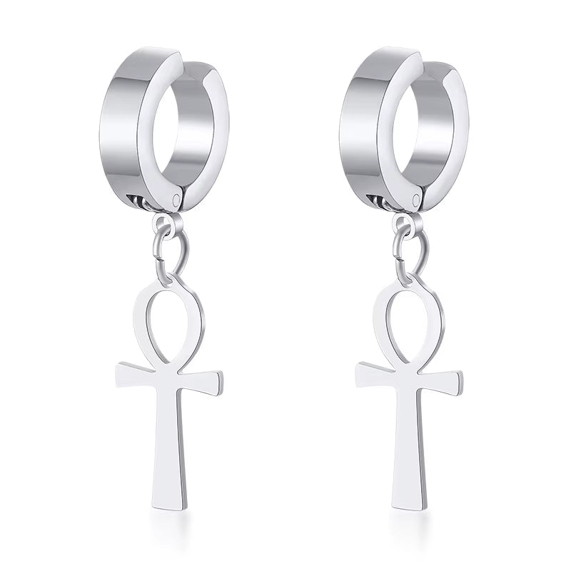 Gold Color Ankh Cross Earrings Men Stainless Steel Egyptian Cross Jewelry Women Egypt Hieroglyphs Crux Jewelry