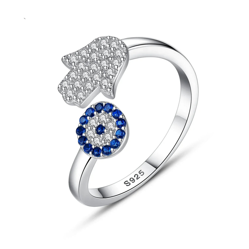 925 Sterling Silver Necklace Earrings Women round Luck Evil Eye Ring Necklaces Blue Zircon Long Link Turkey Jewelry Set