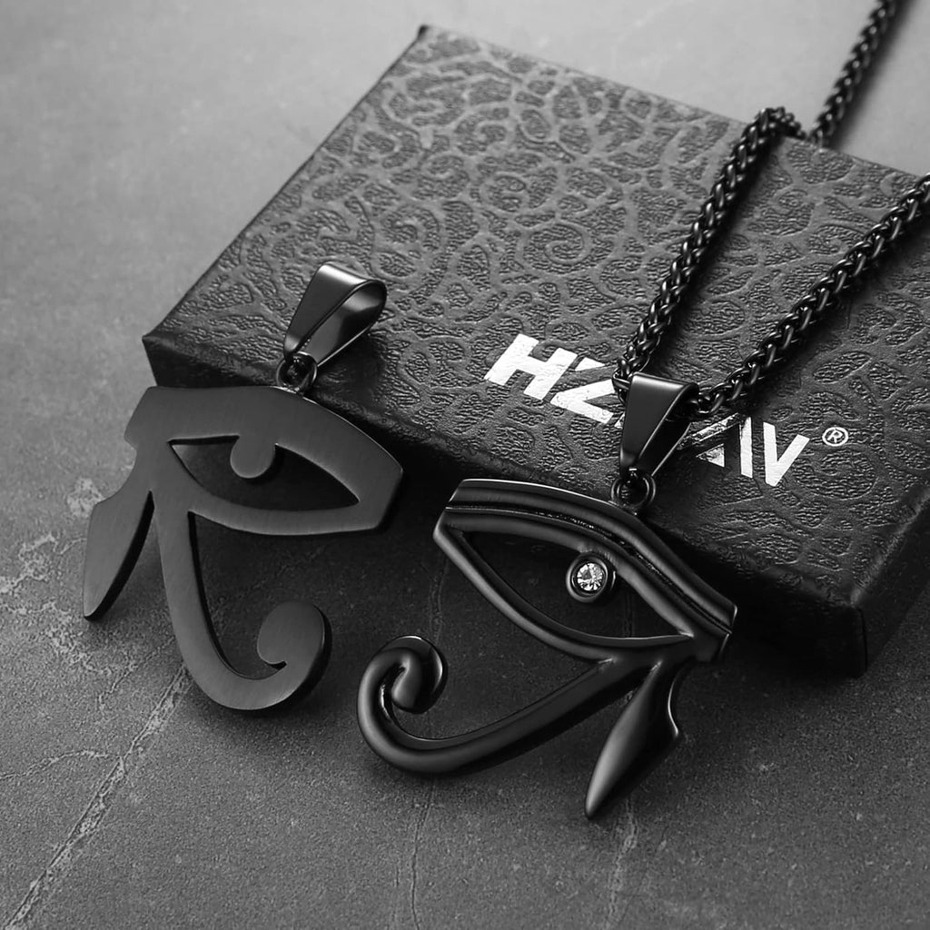 CZ Eye of Horus Egypt Protection Pendant on Stainless Steel Necklace Ancient Egyptian Symbol of Protection