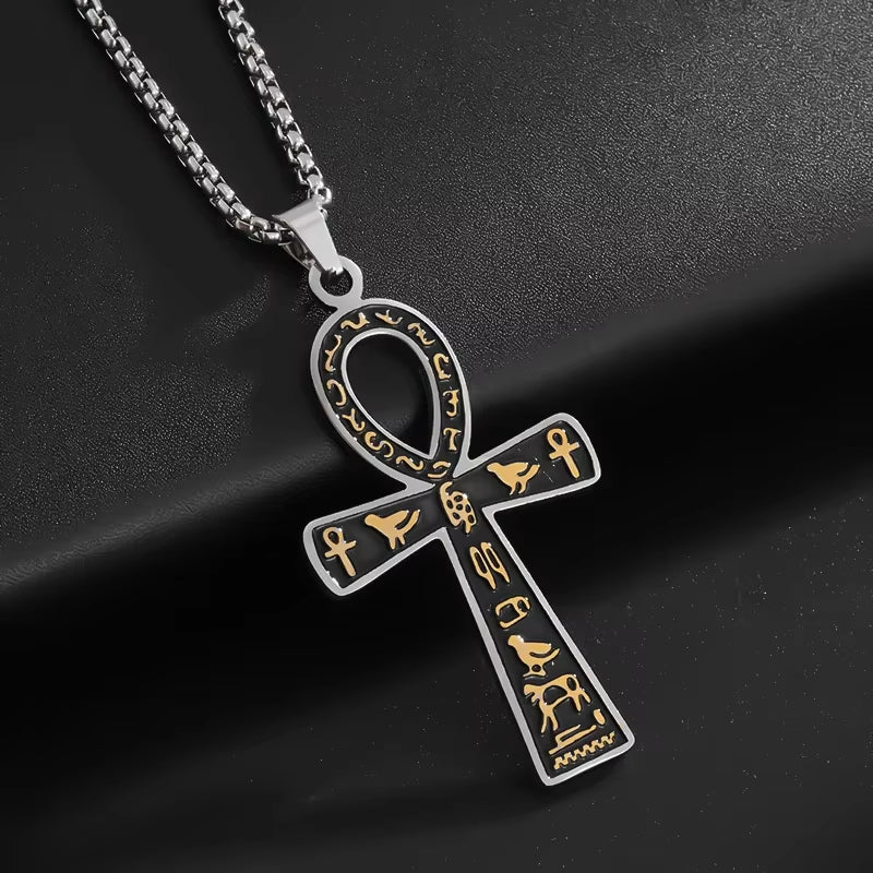 Stainless Steel Ancient Egyptian Ankh Cross Life Key Totem Necklace Men and Women Lucky Amulet Jewelry