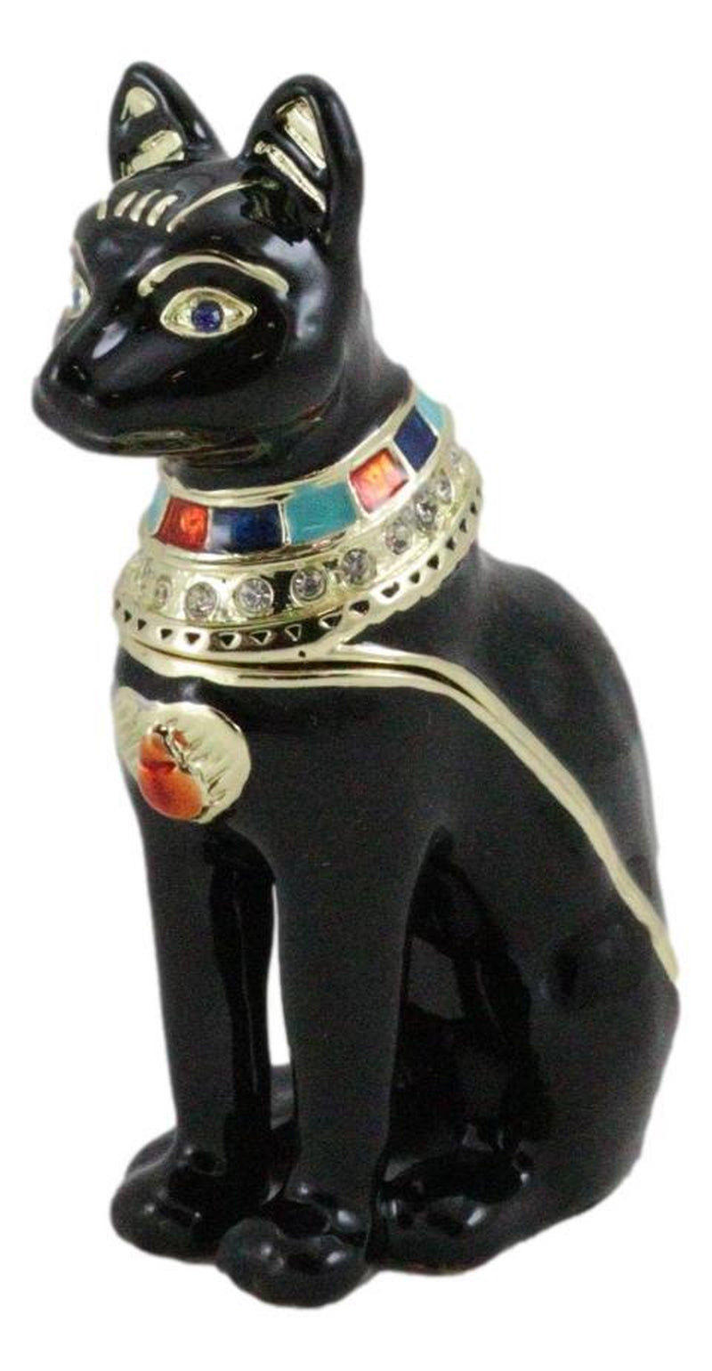Ancient Egyptian Bastet Cat Goddess Pewter Austrian Crystals Trinket Jewelry Box