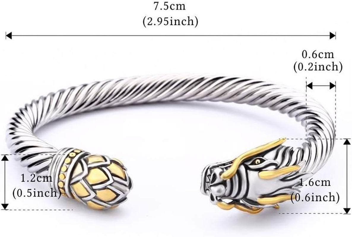 Jewelry Chinese Dragon Scale Ball, Dragon Cuff Bangle, Spring Open Two Tone Twisted Cable Vintage Cuff Bangle