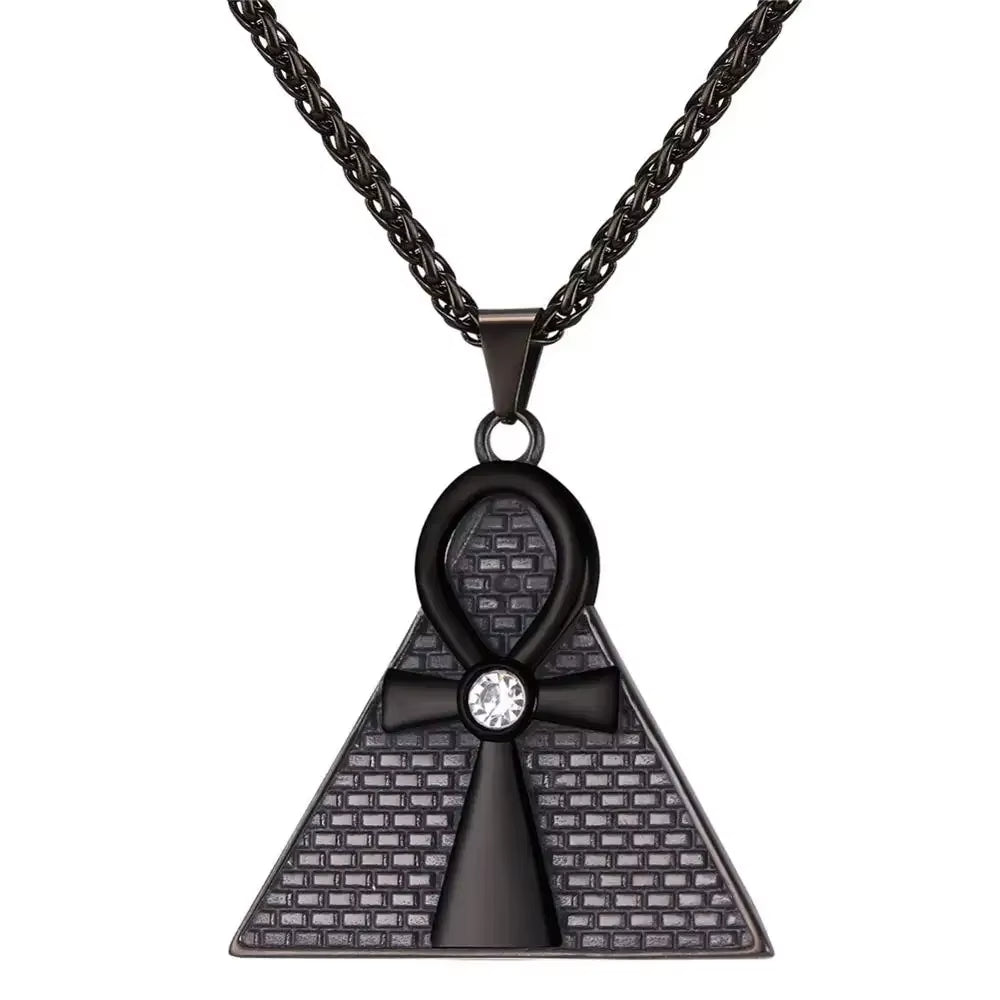 Ancient Egyptian Symbol Necklaces Stainless Steel Eagle Triangle Pyramid Ankh Cross Bastet Anubis Pharaoh Pendant Jewelry